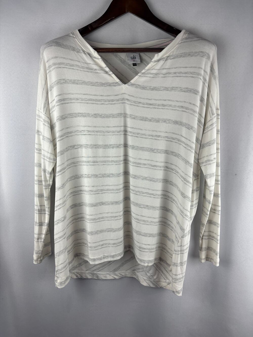 Women’s Cabi XS White w/ Gray Stripes Long Sleeve Shirt